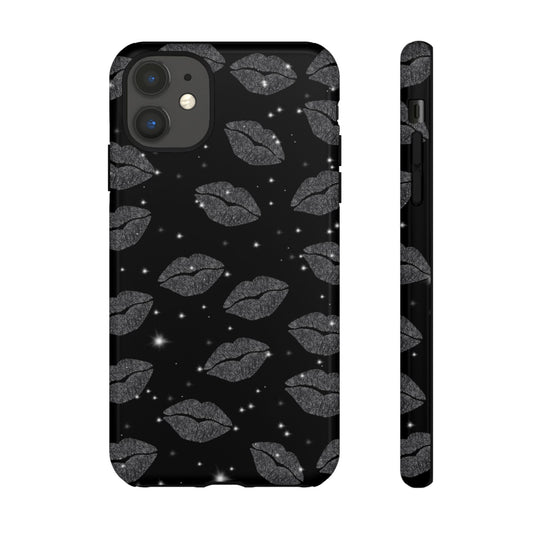 Cover per Iphone – Black Glitter Lip Print Protective Tough Case